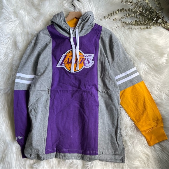 UO Mitchell & Ness Hardwood Classics NBA Lakers Hoodie Long Sleeve Heavy Top L - Picture 8 of 15